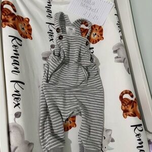 PNW Striped Baby Overalls - Gray